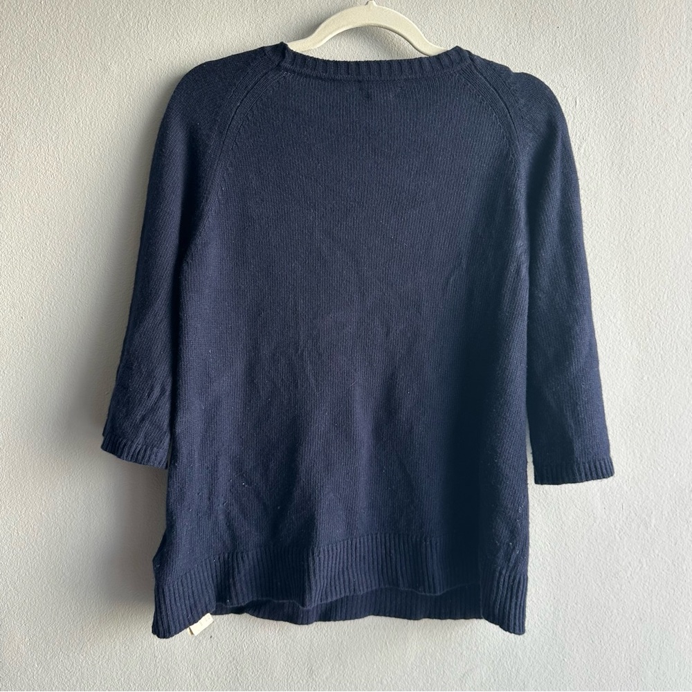 Massimo Dutti Wool Cashmere Blend V Neck Quarter Sleeves Sweater in Navy Blue - Picture 6 of 10